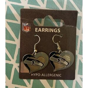 Aminco NFL Seattle Seahawks Swirl Heart Shaped Earring Dangle New